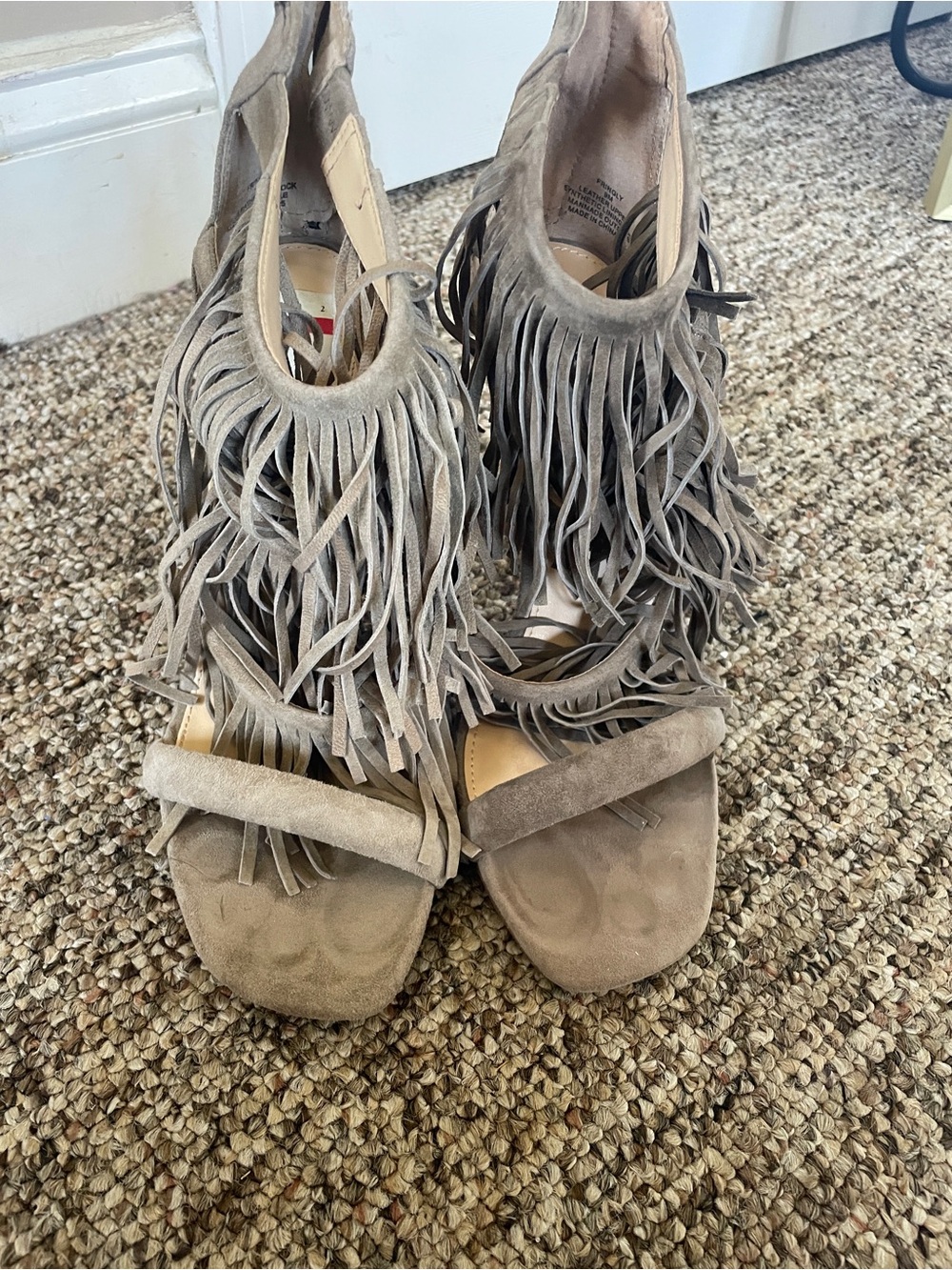 Steve Madden Taupe Suede Fringe Open-Toe Sandals